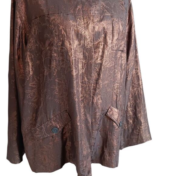 CHICO'S 3 Dressy Silk Linen Evening Jacket Blazer XL Metallic Event Brown Bronze - Picture 5 of 10